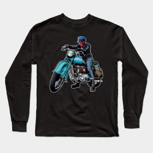 Pink Skull on Motorcycle Long Sleeve T-Shirt